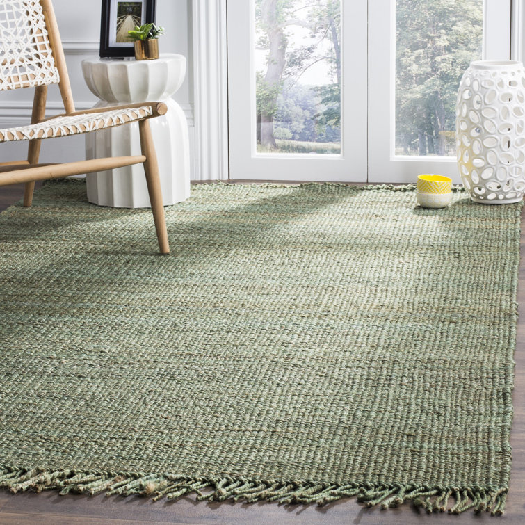 Breakwater Bay Fitzwater Striped Handwoven Jute Green Area Rug